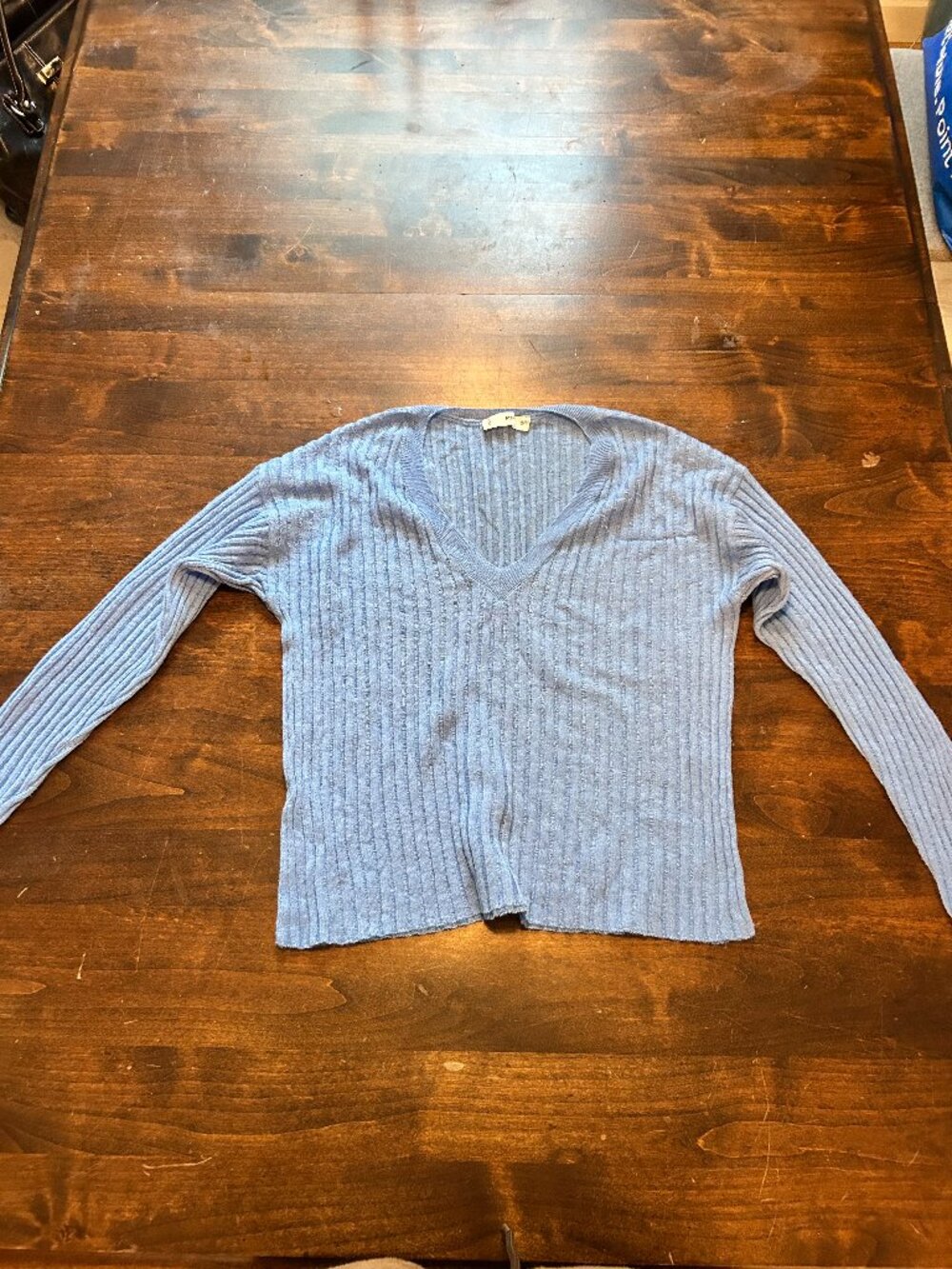 Mango light blue ribbed V-neck sweater